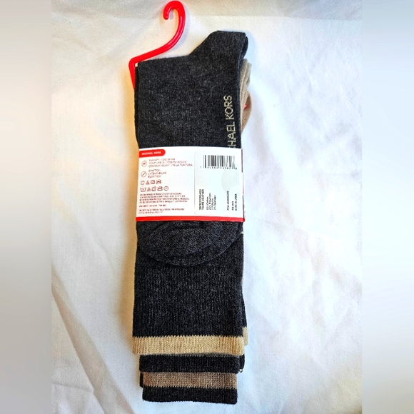 MICHAEL KORS DRESS CREW 3 PAIRS SOCKS TAUPE HEATHER MEN SIZE 7-12 - Picture 2 of 3